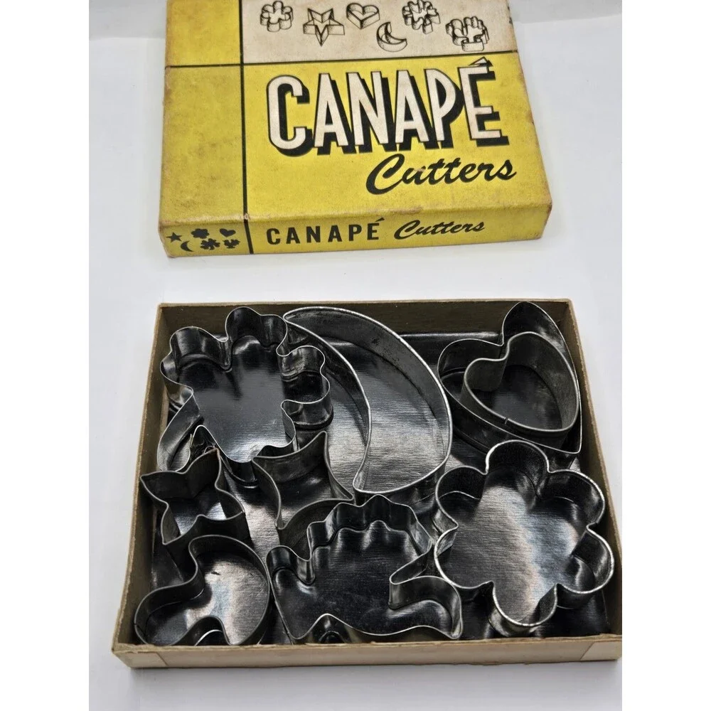 Vintage Set Of Mini Metal Cookie Cutters In Box + Extras